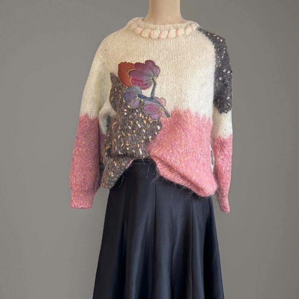 Vintage Hand Knit Art Sweater | Boho | Mohair Multi Knit | Patchwork | RARE